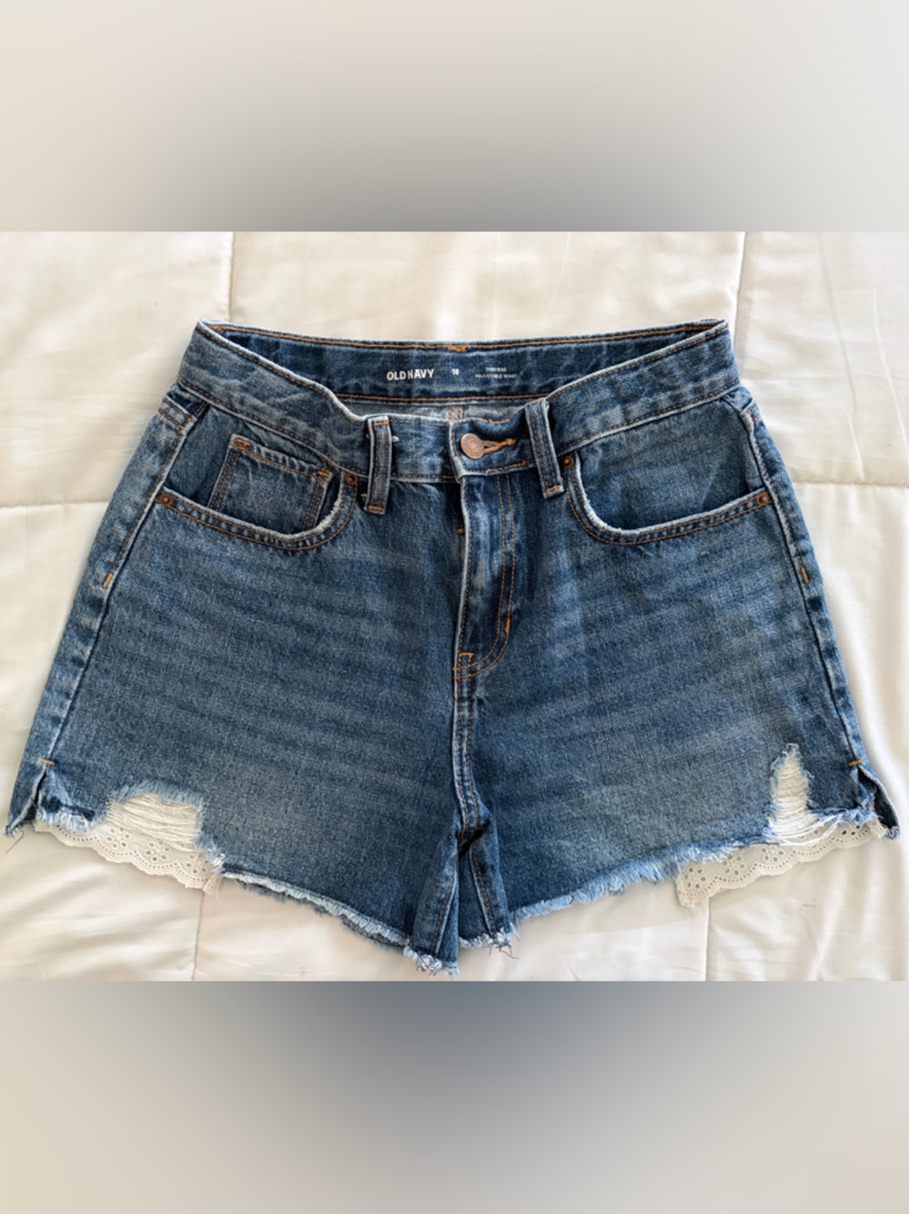 Girls Old Navy Blue Denim Cutoff Shorts with eyelet Trim